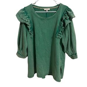Umgee Boutique Top - Green Ruffle Detail